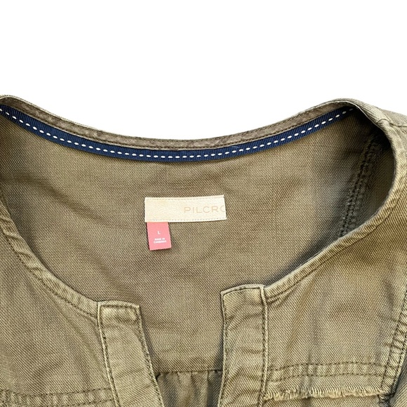 Anthropologie Pilcro Moss Flutter Sleeve Button Front Tunic Dress Olive Green L - Picture 7 of 11